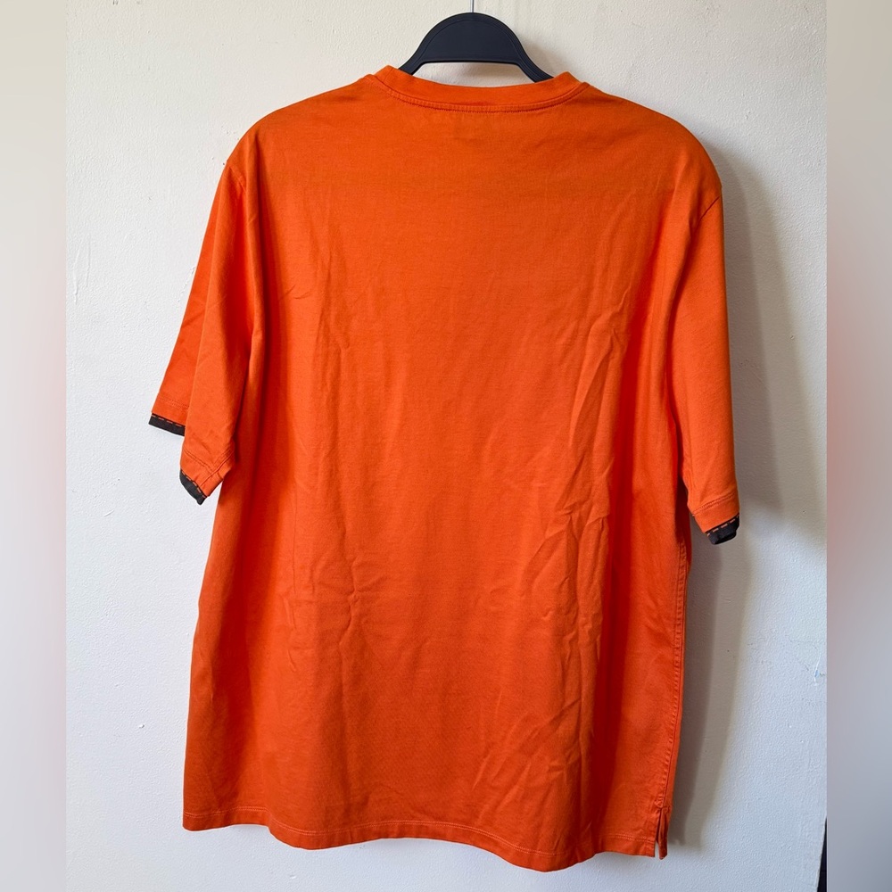 Hermès Iconic Orange Cotton Tshirt Size Large with Pattern Sleeve Edges - Picture 3 of 7